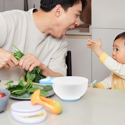 Baby Food Masher Bowl Set - Easy Grip Handle, Non-Slip Design, Multi-Purpose Manual Grinder for Fruits & Vegetables, Sky-Blue, 5.90x4.52x2.36 Inches - Jamouz