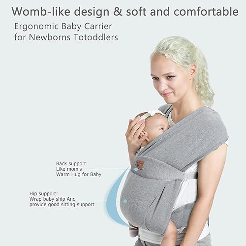 Baby Wraps Carrier Newborn to Toddler, Kangaroo Baby Easy Wearing Wrap, Adjustable Soft Baby Holder Front Chest Sling Carriers Perfect Baby Infant Essentials Gifts (Striped Grey, Cotton) - Jamouz