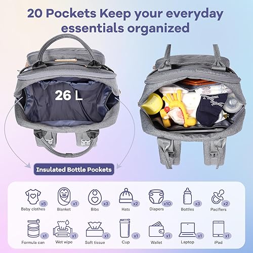 RUVALINO Diaper Bag Backpack, Multifunction Travel Pack Maternity Baby Changing Bags, Large Capacity, Waterproof, Black - Jamouz