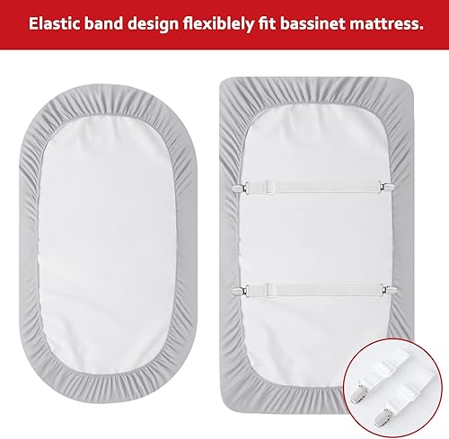 Bassinet Mattress Pad Cover 33' X 17', Waterproof, Flexible for Different Cradle and Bassinet Mattress- Rectangle,Hourglass,Oval, 2 Pack, Soft & Breathable, Grey & Navy - Jamouz