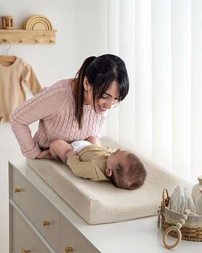 Blissful Diary Muslin Changing Pad Cover for Girls Boys, Ultra Soft Breathable Cotton, Baby Diaper Change Table Pad Covers, 2Pack (Roman Green&Leaf) - Jamouz