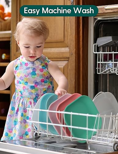 BABELIO Powerful Suction Plates for Baby and Toddler, 100% Food Grand Silicone, Divided, BPA Free, Microwave & Dishwasher Safe, Stay Put, 3 Pack - Jamouz