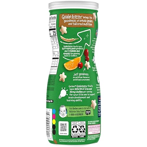 Gerber Baby Snacks, Organic Puffs, Peach, Baby Food, 1.48 Ounce (Pack of 6) - Jamouz