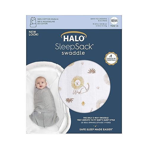 HALO 100% Cotton Sleepsack Swaddle, 3-Way Adjustable Wearable Blanket, TOG 1.5, Baby Blue, Newborn, 0-3 Months - Jamouz