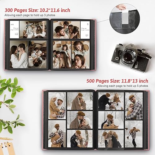 Popotop Photo Album 4x6 300 Pockets with Leather Hardcover Cover, Small Photo Album Holder Book with 50Pcs Pages for Family Travel Wedding Baby Gifts - Jamouz
