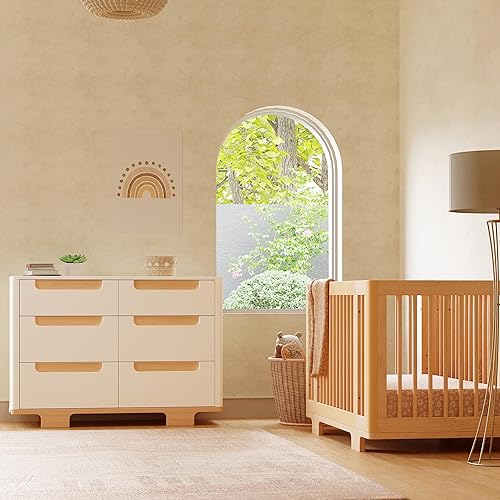 babyletto Yuzu 6-Drawer Dresser in White and Natural, Greenguard Gold Certified - Jamouz
