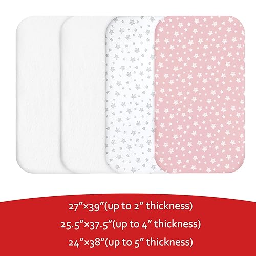 Pack and Play Sheets & Waterproof Terry Pack N Play Mattress Protector Pad Cover 4 Pack, Viscose Made from Bamboo Pack N Play Sheets Set, Grey & Navy - Jamouz