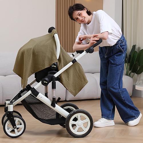 100% Muslin Cotton Car Seat Cover Baby, Carseat Canopy Cover, Universal Fit Stroller Covers for Boys and Girls (Roman Green) - Jamouz