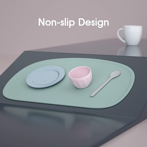 Cuddle Campus Set of 3 Silicone Placemats with Raised Edges for Kids,Toddlers,Babies, Non-Slip Dinning Table Mat, Baby Eating Mat, Food Mat - Jamouz