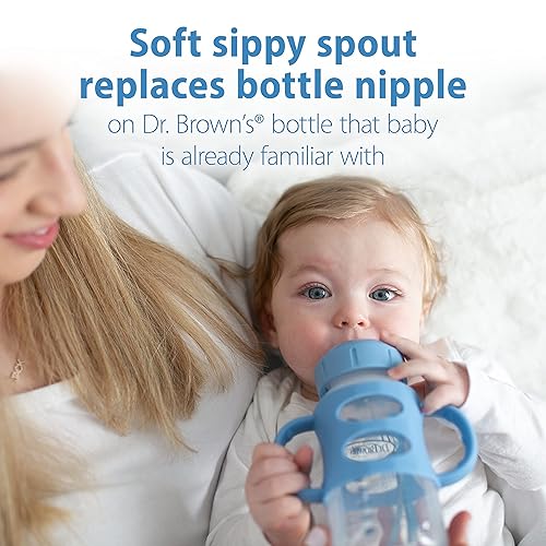 Dr. Brown's Milestones Wide-Neck Sippy Spout Bottle with 100% Silicone Handles, Easy-Grip Handles with Soft Sippy Spout, 9oz/270mL, Green & Gray, 2-Pack, 6m+ - Jamouz