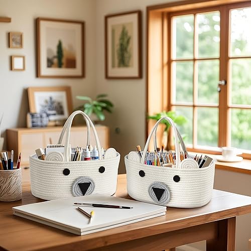 DECOMOMO Diaper Caddy Organizer, Nappy Caddy, Woven Baby Basket (Spiral Beige & White, Large) - Jamouz