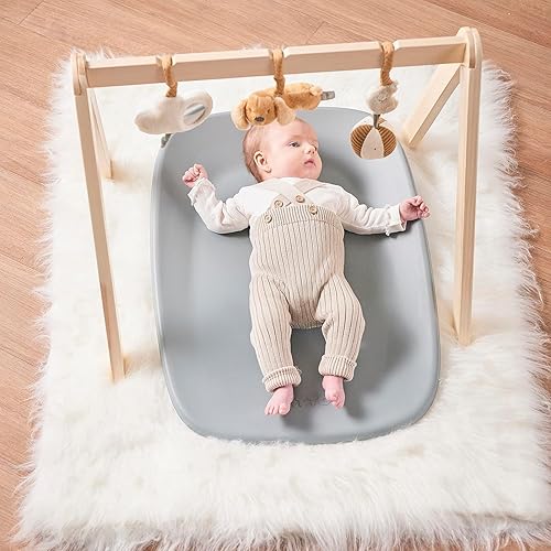 Nattou Softy Changing Pad - Wipeable Baby Changing Mat- Durable, Water-Resistant, Cocoon Shape with Honeycomb Bottom Grips BPA-Free, Assimilates Room Temperature - Grey - Jamouz