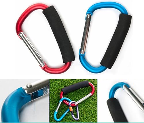 2X Carabiner Hook - 5.4' Large Aluminum D-Style Carry Handle with Sponge for Shopping Bags Handbag Tote Stroller Carrying - Jamouz