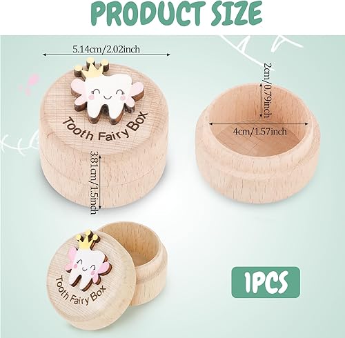 Tooth Fairy Box for Girls Cute Carved Wooden Box with 3D Tooth Stores Lost Teeth for Kid Souvenir Tooth Dropped Keepsake Colored Storage Gift Box for Baby Shower Toddler Little Girl Boy Birthday - Jamouz