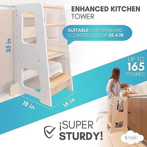 Toddler Kitchen Stool Helper – Adjustable Standing Tower with Safety Rails, Anti-Tip Design & Non-Slip Stickers – Patented Design, Double Safety Barrier & CPC Certified - Jamouz