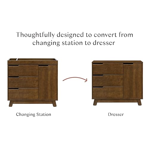 Babyletto Hudson 3-Drawer Changer Dresser with Removable Changing Tray in Washed Natural and White, Greenguard Gold Certified - Jamouz