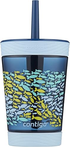 Contigo Kids Spill-Proof 14oz Tumbler with Straw and BPA-Free Plastic, Fits Most Cup Holders and Dishwasher Safe, 2-Pack Strawberry Cream & Blue Raspberry - Jamouz