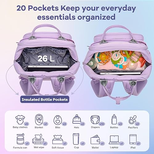 RUVALINO Diaper Bag Backpack, Multifunction Travel Pack Maternity Baby Changing Bags, Large Capacity, Waterproof, Black - Jamouz