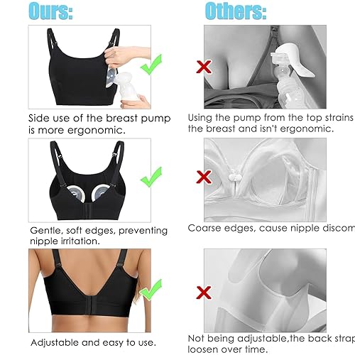 Hands Free Pumping Bra Hands-Free Breast Pump Bra Nursing Bras for Pumping Adjustable Breast-Pumps Holding and Nursing Bra (Black, Large) - Jamouz