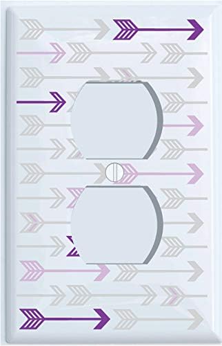 Purple and Grey Arrow Print Pattern Light Switch Plate Double Toggle Covers/Arrows Woodland Forest Nursery Wall Decor for Baby (Double Toggle Switch Plate Cover) - Jamouz