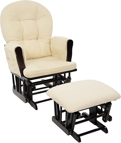 Brisbane Nursery Glider & Ottoman Sets, Glider Recliner Nursery Rocking Chair, Nursery Glider Rocker with Ottoman, Reclining Gliders & Chairs for Breastfeeding, Maternity, Napping, Espresso/Cream - Jamouz