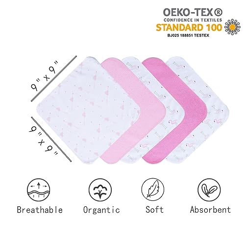 Viviland Baby Towels and Washcloths, Soft Absorbent Pink Baby Bath Towel Set, Elephant Hooded Towels with 5 Infant Face Washcloths (6 Pieces) - Jamouz