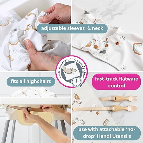 BIBaDO - Long Sleeve Baby Bibs - Babies & Toddlers 6-36 Months - Coverall Baby Led Weaning Bib - Easy Wipe, Soft & Waterproof - Jamouz