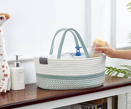 DECOMOMO Diaper Caddy Organizer, Nappy Caddy, Woven Baby Basket (Spiral Beige & White, Large) - Jamouz