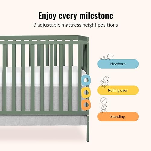 Synergy 5-In-1 Convertible Crib In White, made of New Zealand Pine wood, JPMA & Greenguard Gold Certified, features 3 mattress height settings - Jamouz