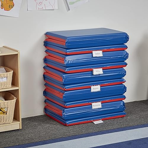 ECR4Kids Premium Folding Rest Mat, 3-Section, 2in, Sleeping Pad, Blue/Red, 5-Pack - Jamouz