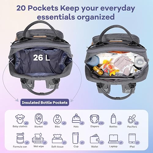 RUVALINO Diaper Bag Backpack, Multifunction Travel Pack Maternity Baby Changing Bags, Large Capacity, Waterproof, Black - Jamouz