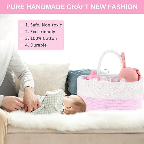 ABenkle Baby Diaper Caddy, Nursery Storage Bin and Car Organizer for Diapers and Baby Wipes, Cotton Rope Changing Table Diaper Storage Caddy Baby Gift Baskets with Gift Bags and Ribbon - Jamouz