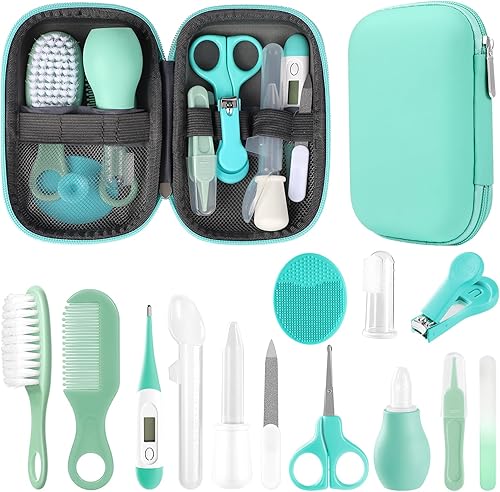Baby Grooming Kit, Infant Safety Care Set with Hair Brush Comb Nail Clipper Nasal Aspirator,Baby Essentials Kit for Newborn Girls Boys (Pink Baby Grooming kit) - Jamouz