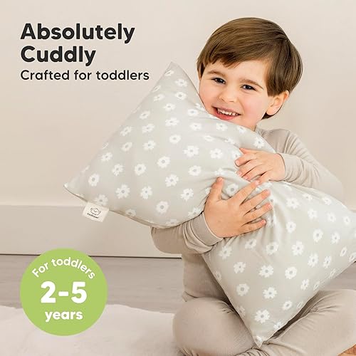 Toddler Pillow with Pillowcase - 13x18 My Little Cuddly Pillow, Viscose Derived From Bamboo Nursery Toddler Pillows for Sleeping,Kids Pillow,Small Travel Pillows,Mini Toddler Bed Pillow (Meadow) - Jamouz