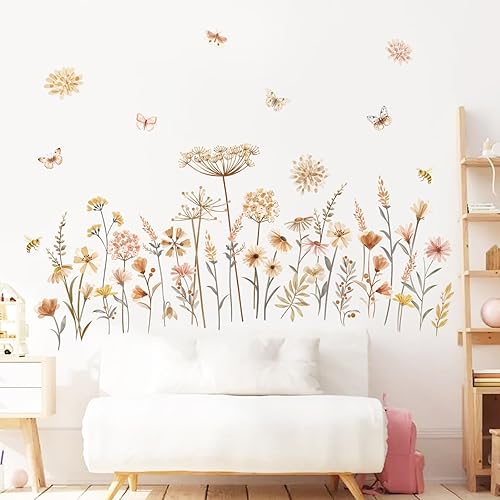 decalmile Boho Flower Wall Decals Wildflower Floral Dandelion Grass Wall Stickers Baby Nursery Girls Bedroom Kids Room Wall Decor - Jamouz