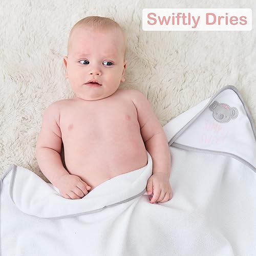 Viviland Baby Towels and Washcloths, Soft Absorbent Pink Baby Bath Towel Set, Elephant Hooded Towels with 5 Infant Face Washcloths (6 Pieces) - Jamouz