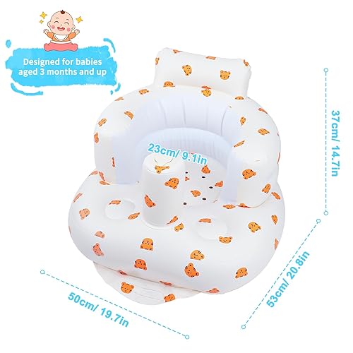 Inflatable Baby Seat for Babies 3 Months and Up, Toddler Floor Seats for Sitting Up, Built in Air Pump Baby Seats for Kids, Blow Up Baby Chair with Back Support - Cute Bear - Jamouz