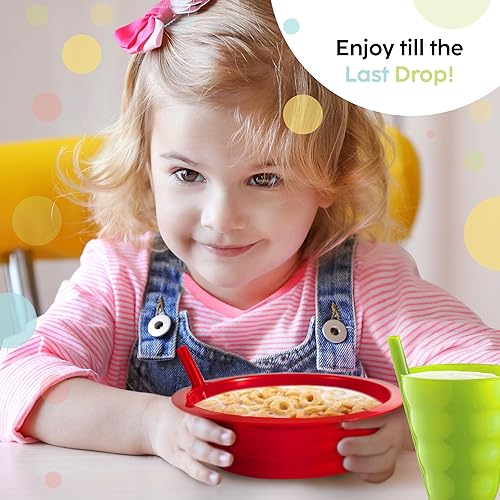 Cereal Bowls with Straws & Kids Straw Cups - Set of 4 Kids Plastic Bowls with Straws & 4 Straw Cups for Kids BPA Free Dishwasher Safe Kids Bowls with Built-In Straw Include 3 Cleaning Brushes - Jamouz
