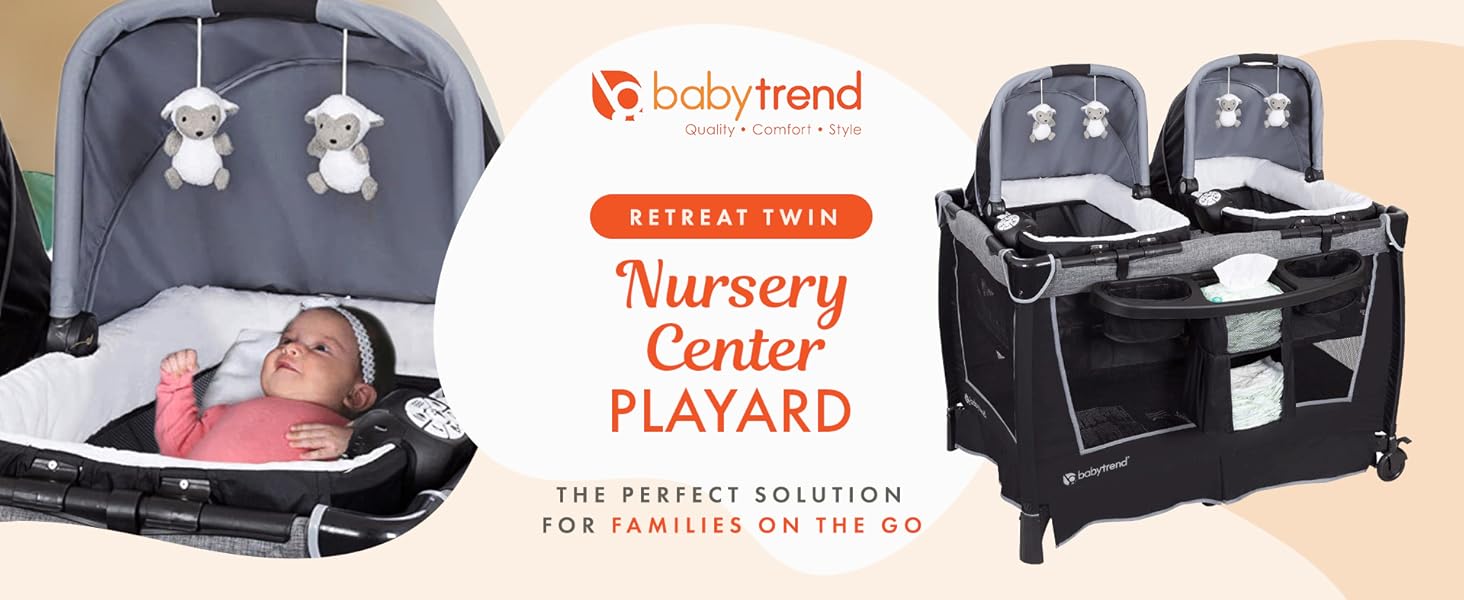 Baby Trend Retreat Twin Nursery Center w/ 2 Bassinets & Changing Table