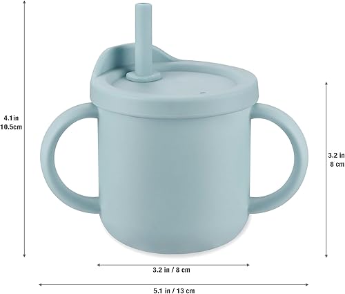 PandaEar Silicone Baby Feeding Set| 2 Pack Silicone Divided Suction Plate and 2 Pack Tiny Cup with 2 Spoons 2 Forks| Baby Led Weaning Supplies Self Feeding Eating Utensils (Light Blue/Light Green) - Jamouz