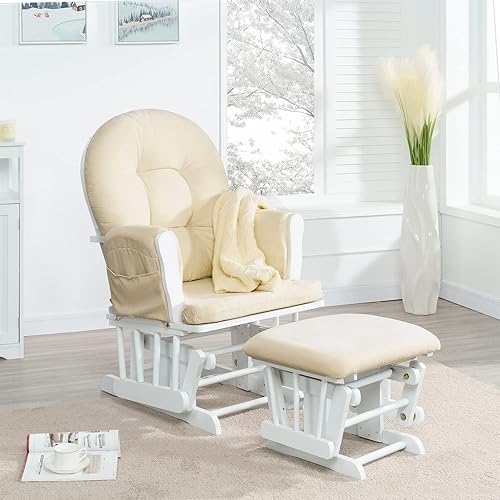 Brisbane Nursery Glider & Ottoman Sets, Glider Recliner Nursery Rocking Chair, Nursery Glider Rocker with Ottoman, Reclining Gliders & Chairs for Breastfeeding, Maternity, Napping, Espresso/Cream - Jamouz