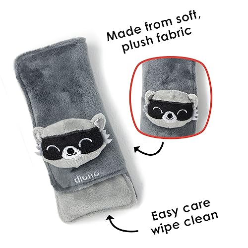 Diono Baby Racoon Character Car Seat Straps & Toy, Shoulder Pads for Baby, Infant, Toddler, 2 Pack Soft Seat Belt Cushion and Stroller Harness Covers Helps Prevent Strap Irritation - Jamouz