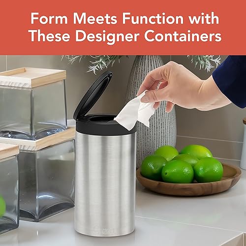 Spectrum Disinfecting Wipes Container with Push Button Lid - Refillable Dispenser for Bathroom, Kitchen, Classroom, Countertop, & Home - Stainless Steel & Rust-Resistant Disinfectant Wipes Holder - Jamouz