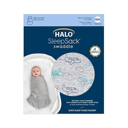 HALO 100% Cotton Sleepsack Swaddle, 3-Way Adjustable Wearable Blanket, TOG 1.5, Baby Blue, Newborn, 0-3 Months - Jamouz