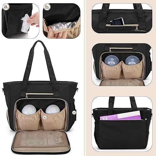 BAFASO Wearable Breast Pump Bag with Cooler and Laptop Sleeve (Compatible with Momcozy S12 Pro, Momcozy M5, Elvie), Pumping Bag for Working Moms (Patent Pending), Black - Jamouz
