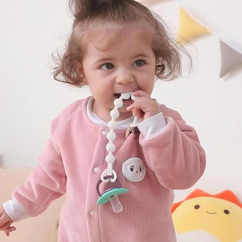 Pacifier Clip for Boys Girls - MORIBOX 4 Pack Paci Clip Soothie Baby Binky Holder for Shower Gift Birthday (Beige+White+Pink+Dpink) - Jamouz