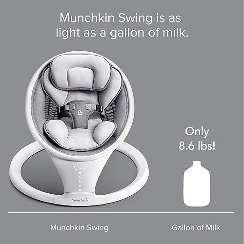 Munchkin Baby Swing, Portable and Lightweight, Bluetooth Enabled Electric Infant Rocker with Natural Sway in 5 Ranges of Motion, Newborn Nursery Essentials, White/Grey - Jamouz