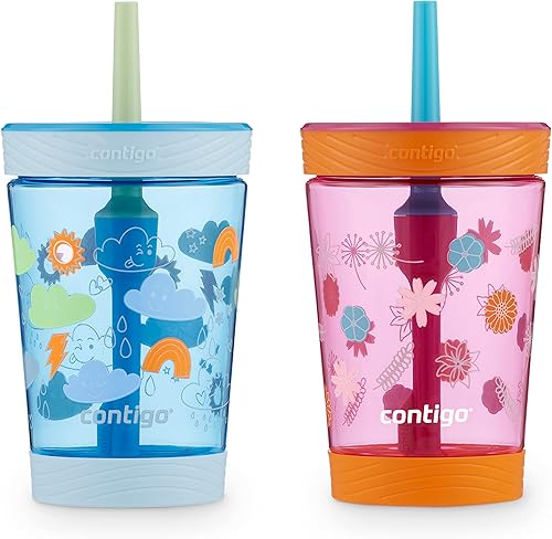 Contigo Kids Spill-Proof 14oz Tumbler with Straw and BPA-Free Plastic, Fits Most Cup Holders and Dishwasher Safe, 2-Pack Strawberry Cream & Blue Raspberry - Jamouz
