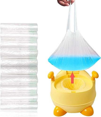 100 Pack Portable Travel Universal Potty Chair Liners with Drawstring Training Toilet Seat Potty Bags Cleaning Bag for Kids Toddlers Adults Pets Outdoors (42 x 24 cm) - Jamouz