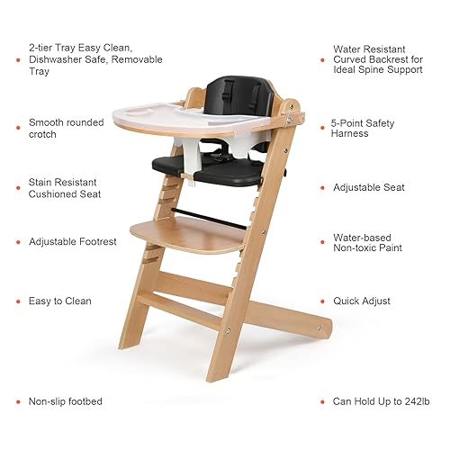 Cowiewie 3-in-1 Convertible Natural Wooden High Chair for Babies & Toddlers 3-Tier Remove & 2 Adjustable Wood Tray & 8 Levels Adjustable, 2 Waterproof Cozy Cushions Grey - Jamouz